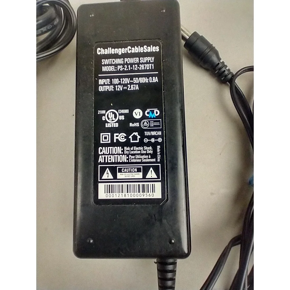 ChallengerCableSales 12V‎ 2.67A Power Supply Adapter PS-2.1-12-267DT1 DCX3501